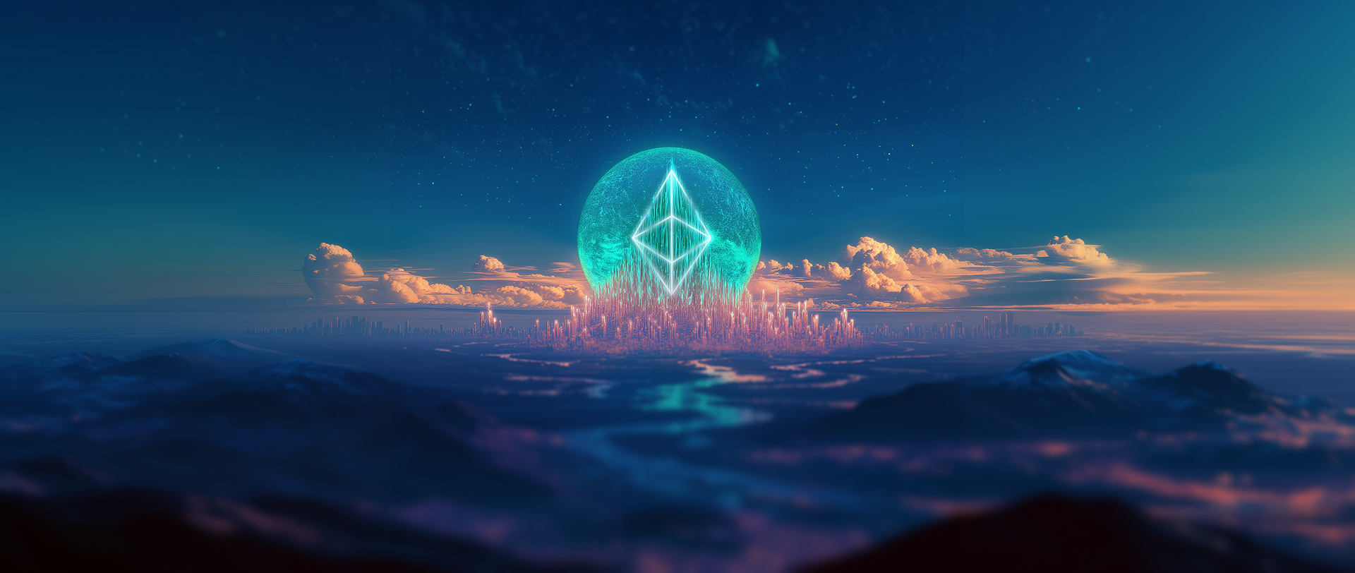 A futuristic visualization showing interconnected blockchain nodes and security elements, representing trillion dollar security in the digital asset space